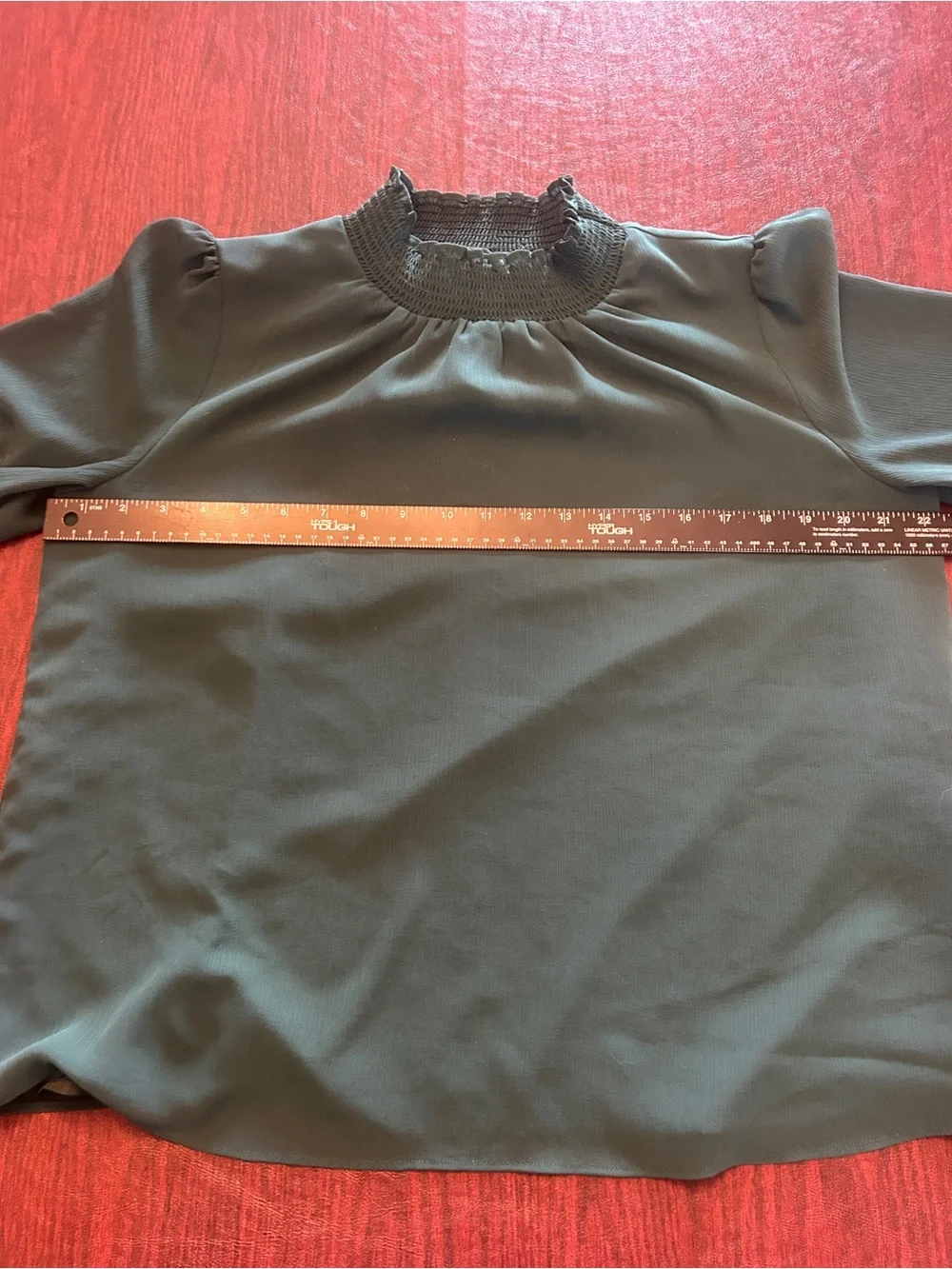 J. Crew Dark Green Smocked Neck Long Sleeve Top